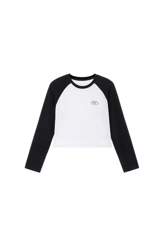 Black And White Contrasting Printed Round Neck Long Sleeved Sweatshirt
