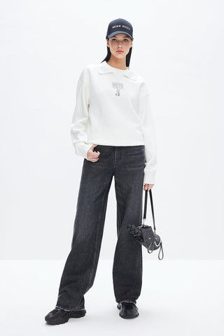 Stylish Double Collar Wool Blend Sweatshirt
