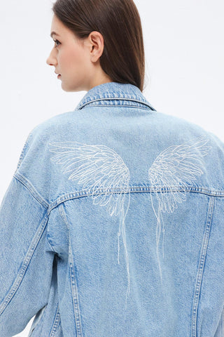 Angel Collection Pearl Embroidered Cotton Denim Shirt
