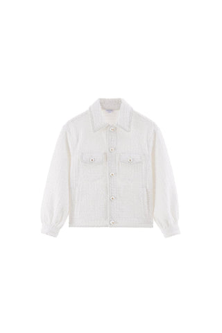 White Polo Collar Denim Jacket