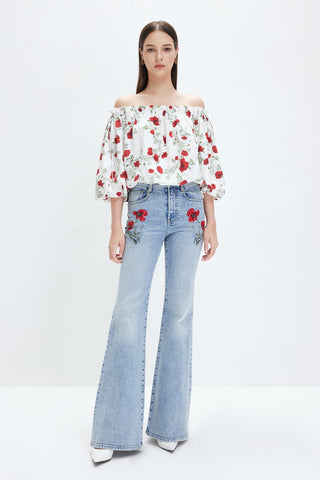 Off-shoulder Printed Silk Top