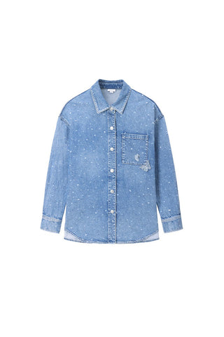 Denim Shirt With Beaded Butterfly