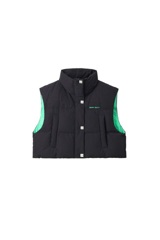 Contrasting Colour Stand Collar Sleeveless Down Vest