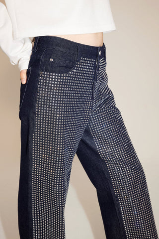 Retro Wide Leg Jeans With Crystal