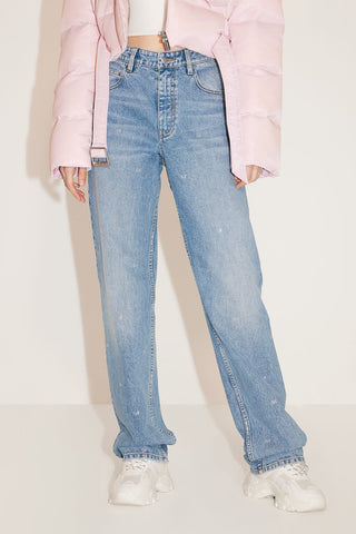 Stylish Wide-Leg Jeans With Crystal Letters