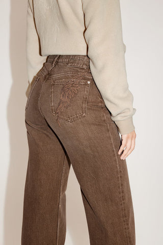Angel Collection Embroideryed Vintage Khaki Straight Fit Jeans