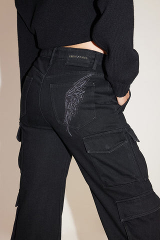 Angel Collection Black Cargo Style Cashmere Denim Jeans