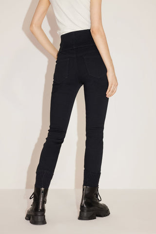 Black Super High Waist Fleece Thermal Jeans With Four Buttons