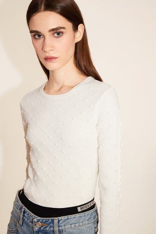 White Check Pattern Jacquard Round Neck Wool Sweater