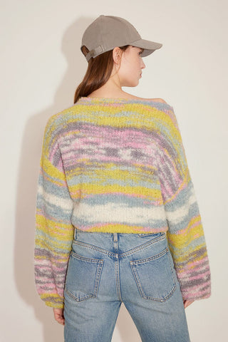 Colourful Gradient Retro Lantern Shape Sleeves Loose Knitted Sweater