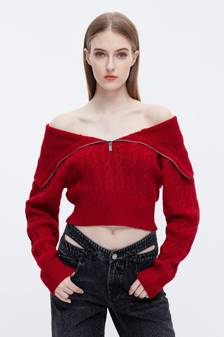 Vintage Red Zipped Wool Sweater