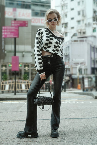 Vintage Black And White Contrast Knit Wear