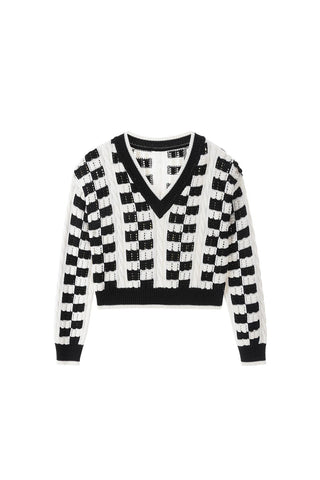 Vintage Black And White Contrast Knit Wear