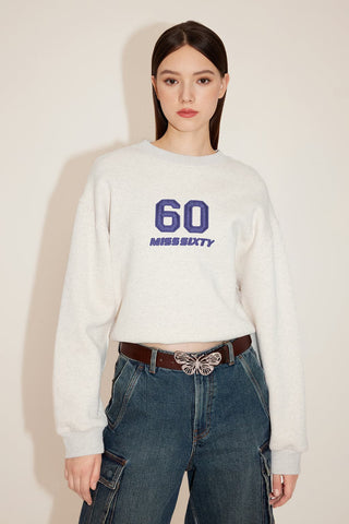 Round Neck Vintage Sporty Sweatshirt With Logo Embrodery