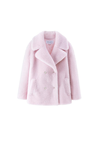 Elegant Light Pink Mid-Length Thickened Wool Shearling Coat