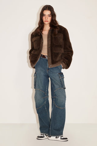 Patchwork Deep Brown Vintage Jacket Warm And Eco-Friendly Fur Coat