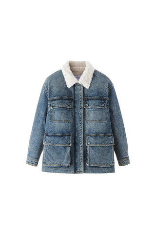 Vintage Cargo Style Thick Casual Loose-Fit Denim Jacket