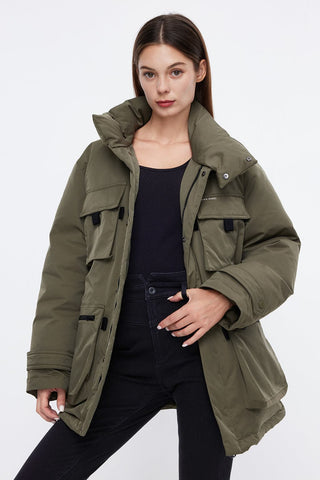 Angel Collection Army Green Warm Cargo Down Jacket