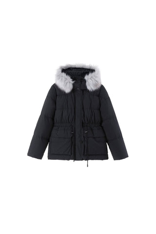 Detachable Hood Fur Collar Drawstring Down Jacket