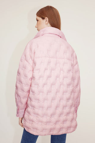 Pink Embossed Lapel Down Jacket
