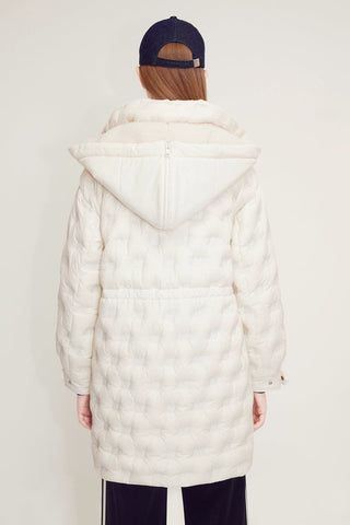 Beige Mid-Length Down Jacket With Detachable Hood And Drawstring