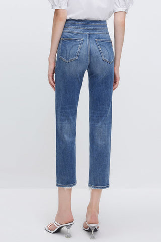 High Waist Ripped Jeans with Silk