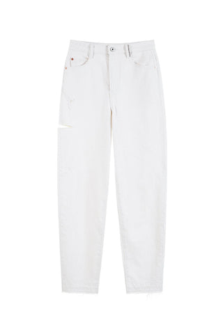 High Waist Silk-Blend White Denim Jeans
