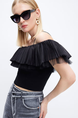 Off Shoulder Slim Knit Camisole Top