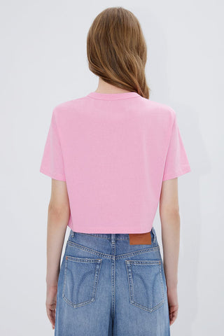 Cotton Cropped Short Sleeves T-Shirt With Print