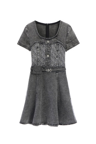 Jacquard Denim Dress With Belt Bag