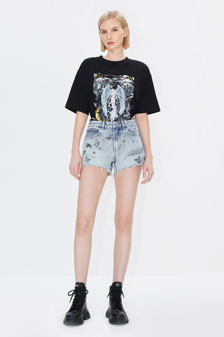Angel Collection Beaded Denim Shorts
