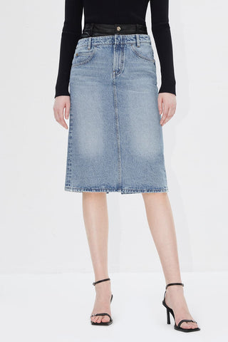 Paneled Denim Midi Skirt
