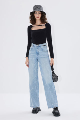 Cut Out Slim-Fit Long Sleeves T-Shirt