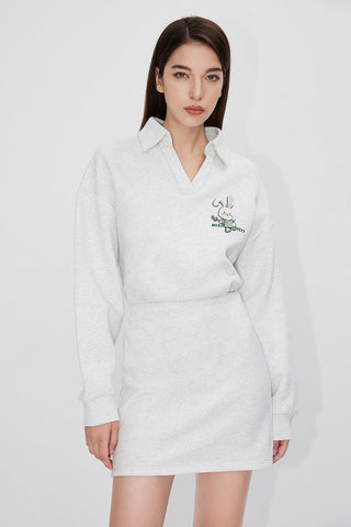 Polo Neck Rabbit Embroidered Dress