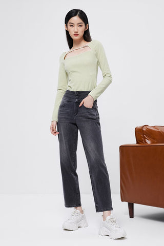 High Waist Straight Fit Cashmere Jeans