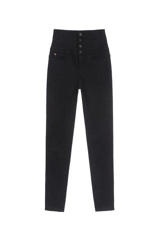 Four Buttons High-Waisted Skinny Warm Jeans